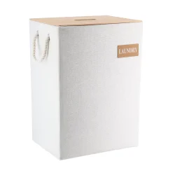 PANIERE RECTANGLE EN POLY COUV BAMBOU 34X26X48CM BLANC