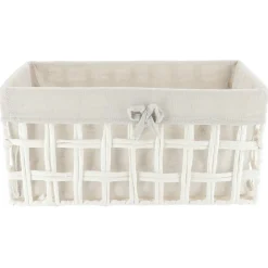 PANIERE RECTANGLE 40X23X19CM BLANC TISSU LIN