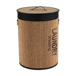 PANIERE RONDE BAMBOU AVEC COUV 38X50CM NATUREL ET NOIR
