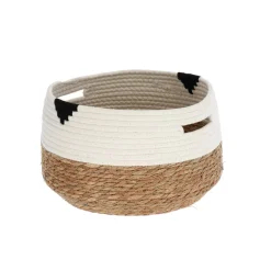 PANIERE RONDE COTON ET JONC DE MER 30X20CM NAT ET BLANC