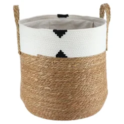 PANIERE RONDE COTON ET JONC DE MER 42X48CM NAT ET BLANC