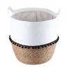 PANIERE RONDE DECO POMPONS D.42X48CM BLANC NATUREL