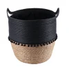 PANIERE RONDE DECO POMPONS D.42X48CM NOIR NATUREL