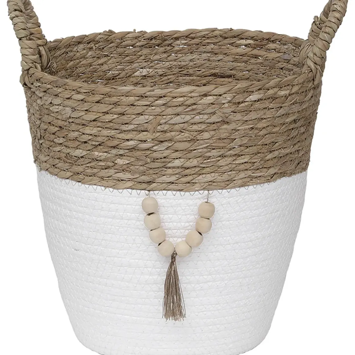 PANIERE RONDE MATIERE VEGETALE DECO D.31X30CM NATUREL BLANC
