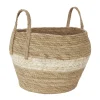 PANIER FIBRE VEGETAL ANSE ET BANDE BEIGE 27X23CM