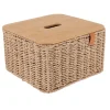 PANIER PAPIER METAL COUVERCLE BAMBOU 27X27X16CM NATUREL