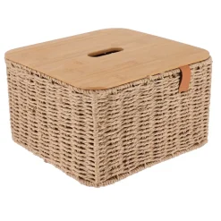 PANIER PAPIER METAL COUVERCLE BAMBOU 27X27X16CM NATUREL