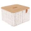PANIER PAPIER METAL COUVERCLE BAMBOU 27X27X16CM BLANC