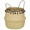 PANIER PLI POMPONS NOIR ALINA D.30X37CM
