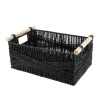 PANIER RECTANGLE PAPIER POIGNEE BOIS 34X23.5X14CM NOIR