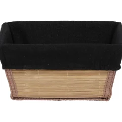 PANIER RECTANGULAIRE EVASE 21X16X11CM BAMBOU TISSU NOIR