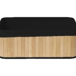 PANIER RECTANGULAIRE 38X26X14.5CM BAMBOU TISSU LIN NOIR