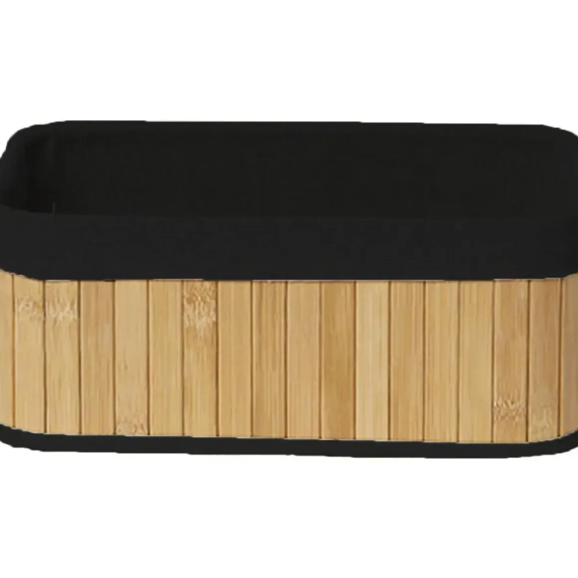 PANIER RECTANGULAIRE 29.5X18.5X12CM BAMBOU TISSU LIN NOIR