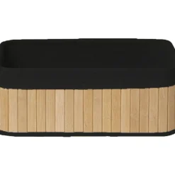 PANIER RECTANGULAIRE 33.5X22X13CM BAMBOU TISSU LIN NOIR