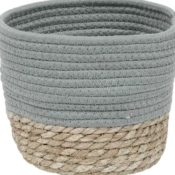 PANIER ROND COTON MATIERE VEGETALE VERT NATUREL D.19X16CM