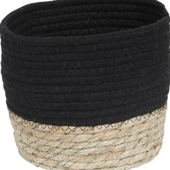 PANIER ROND COTON MATIERE VEGETALE NOIR NATUREL D.19X16CM