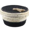 PANIER ROND COUVERCLE COTON MAIS 13X7.5CM NATUREL NOIR