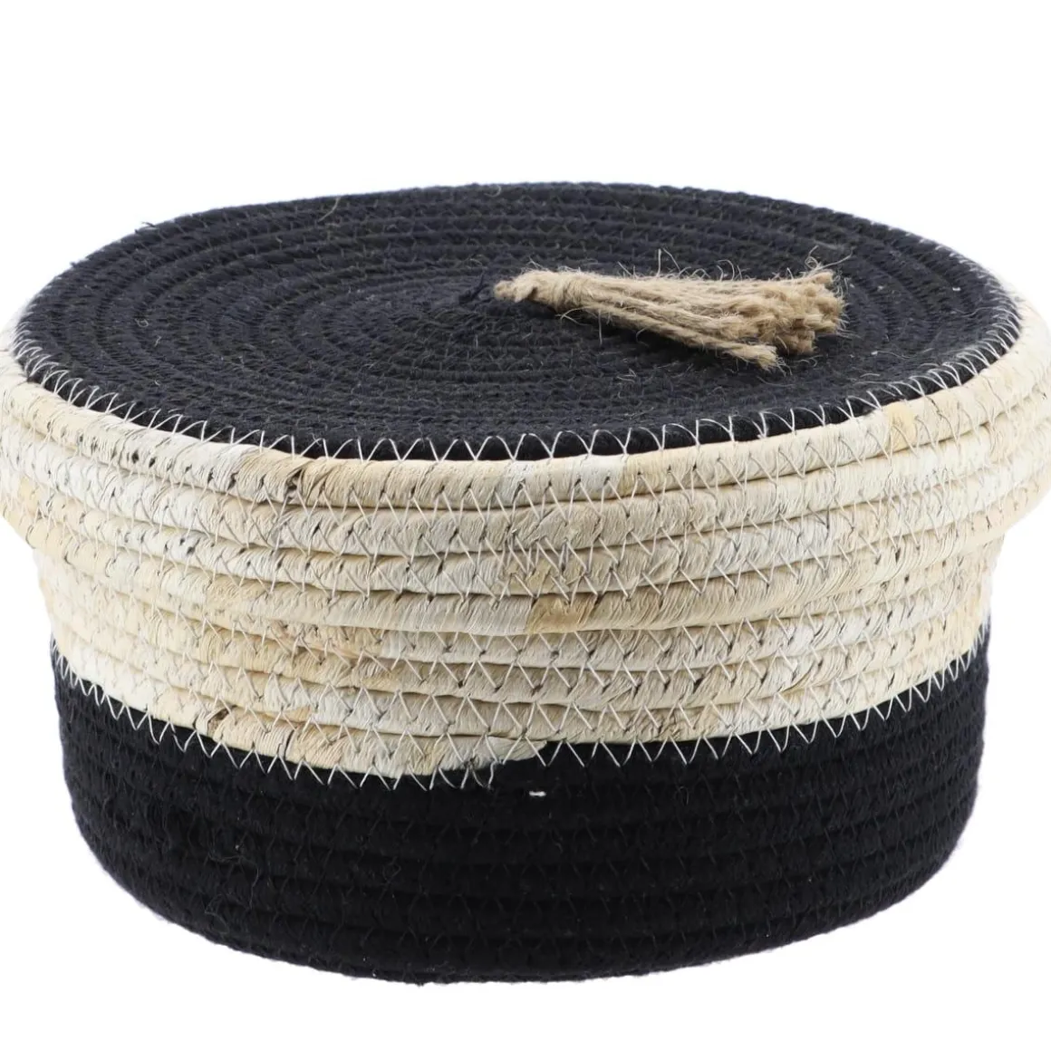 PANIER ROND COUVERCLE COTON MAIS 21X11CM NATUREL NOIR