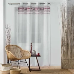 PANNEAU A OEILLETS 140X240CM VOILE SABLE BRODE VALY BRIQUE