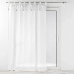 PANNEAU PASSANTS ET POMPONS 140X240CM LIN TISSE DALILA BLANC