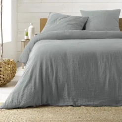 PARURE 240X220CM GAZE COTON UNI 57 FILS ANGELIA GRIS