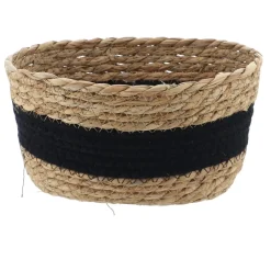 PETIT PANIER PAILLE ET COTON 23.5X16X12CM NATUREL NOIR