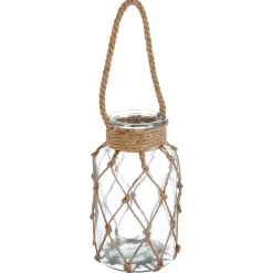 PHOTOPHORE VERRE AVEC CORDE RAFFIA H.26CM