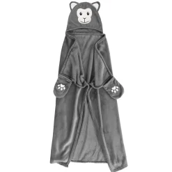 PLAID CAPUCHE 100X120CM FLANELLE UNIE BRODERIE SINGE