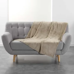 PLAID FLANELLE UNIE FLANOU TAUPE 125X150CM