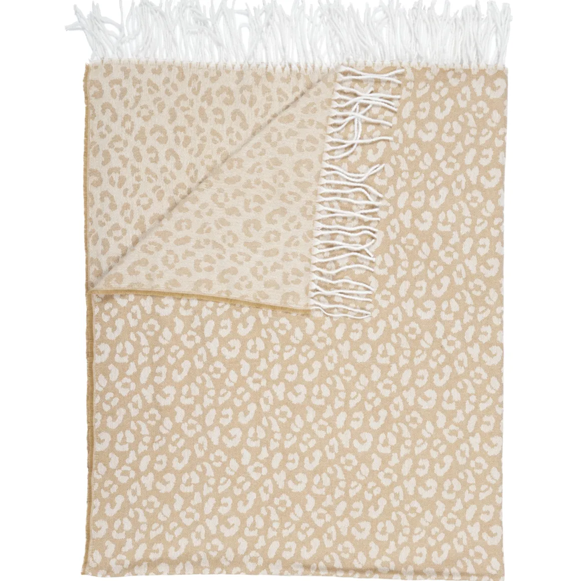 PLAIDS FRANGES EFFET LAINE TACHETE BEIGE ET CREME