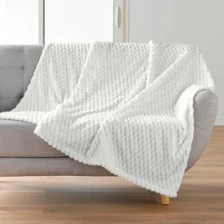 PLAID 125X150CM FLANELLE RELIEF UNIE MINI FROSTY NATUREL