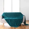 PLAID 180X220CM FLANELLE RELIEF UNIE ARYA BLEU