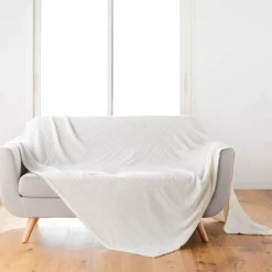 PLAID 180X220CM FLANELLE RELIEF UNIE ARYA NATUREL