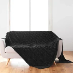 PLAID 180X220CM FLANELLE RELIEF UNIE ARYA NOIR