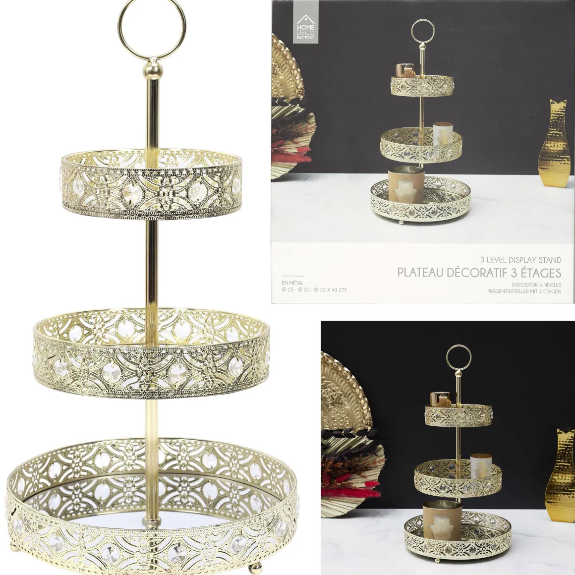 PLATEAU METAL DORE 3 ETAGES