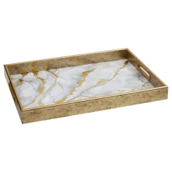 PLATEAU RECTANGLE CALVI EFFET MARBRE BLANC D.44.7X31.6CM