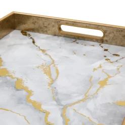 PLATEAU RECTANGLE CALVI EFFET MARBRE BLANC D.44.7X31.6CM