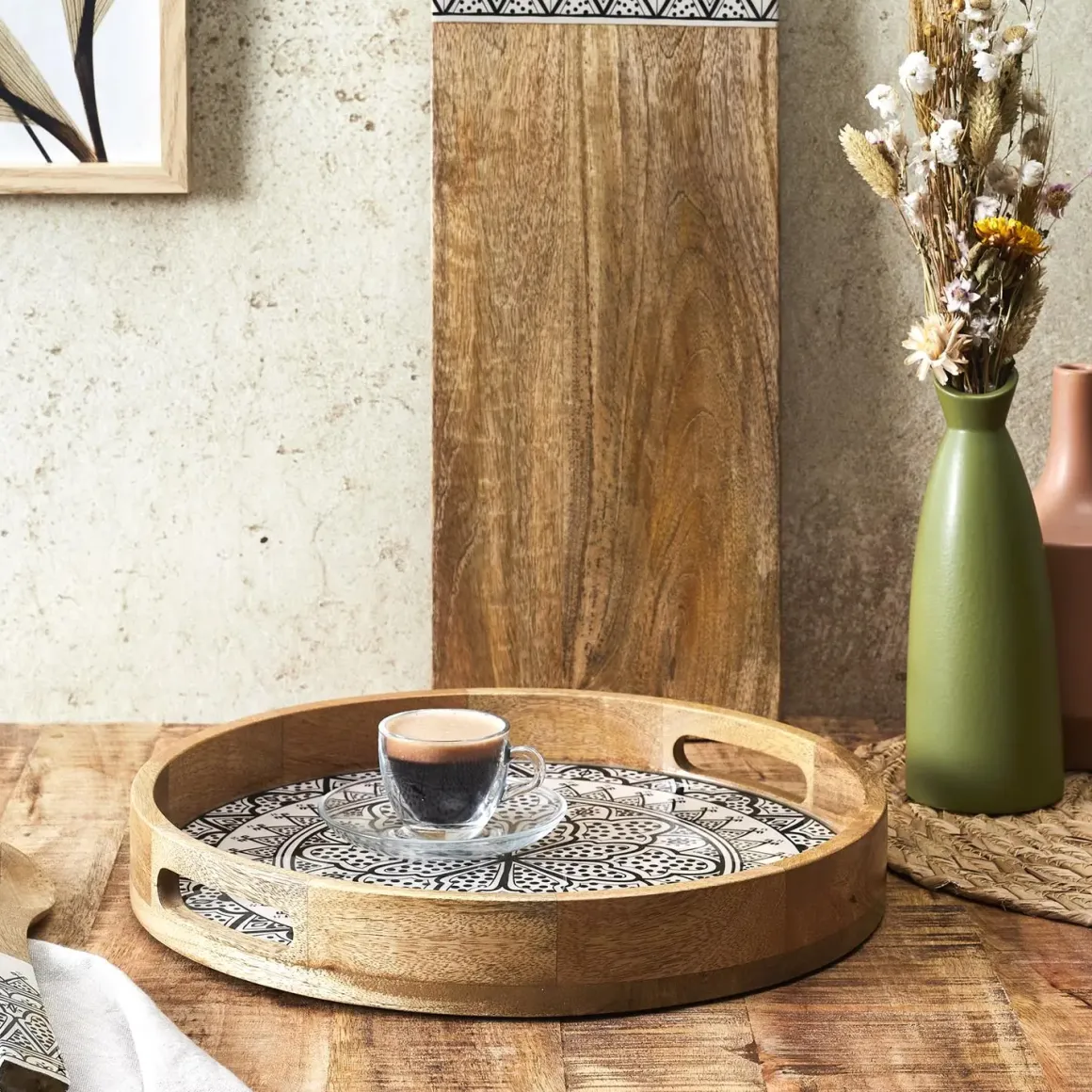 PLATEAU ROND MANGUIER DUNE NOIR 35CM