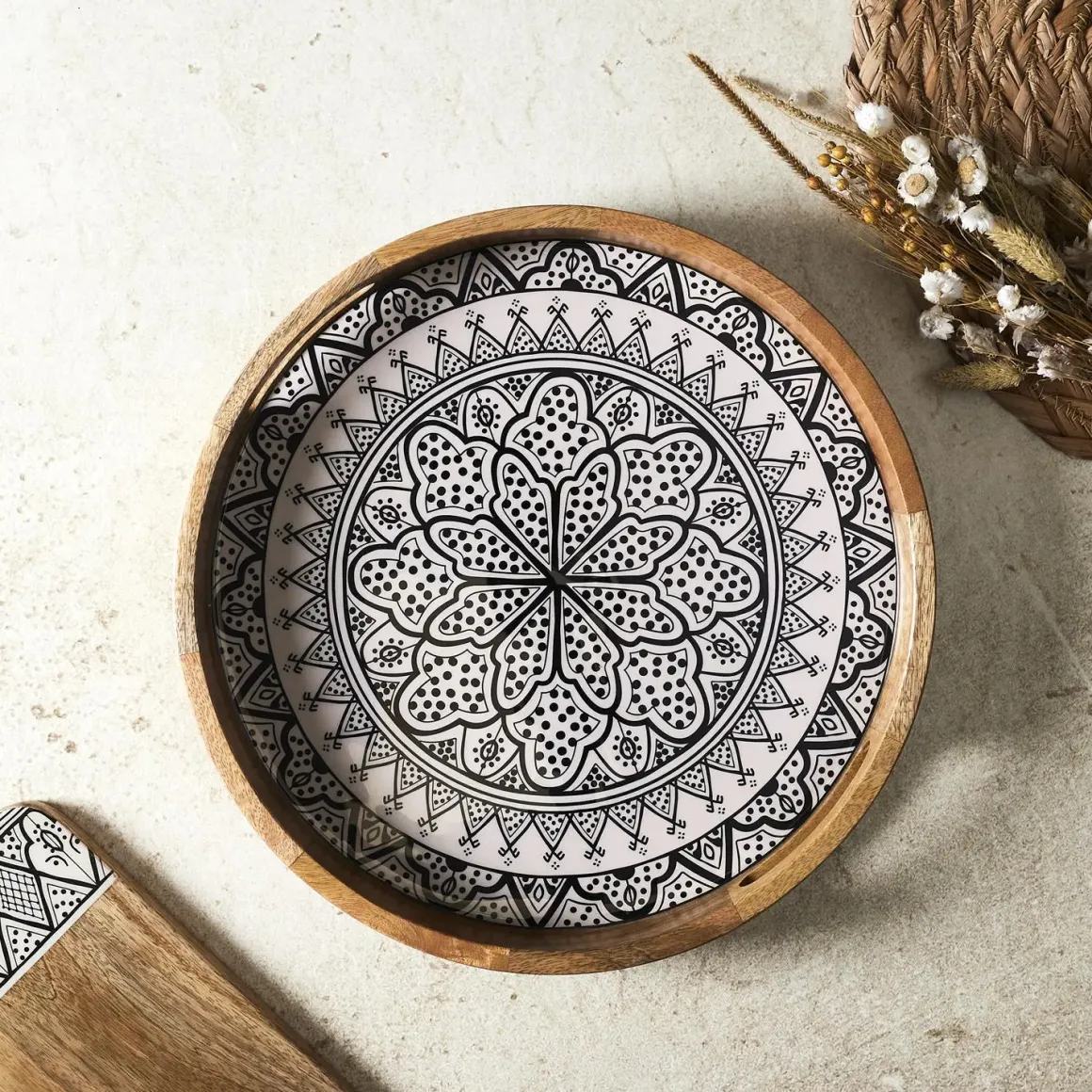 PLATEAU ROND MANGUIER DUNE NOIR 35CM