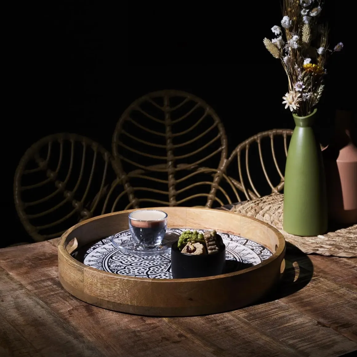 PLATEAU ROND MANGUIER DUNE NOIR 35CM