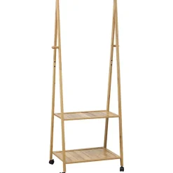 PORTANT SUR ROULETTES 2 ETAGERES BAMBOU