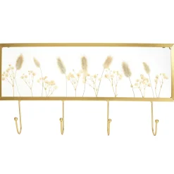 PORTE MANTEAUX MURAL METAL DORE FLEURS SECHEES