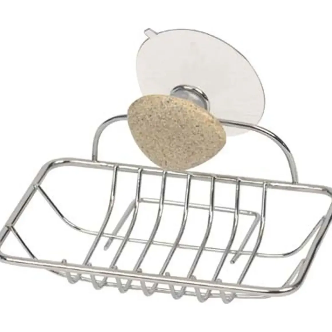 PORTE SAVON METAL 1 VENTOUSE 1 DECO GALET GRIS