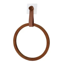 PORTE SERVIETTES BAMBOU ET LANIERE SIMILI CUIR CARAMEL