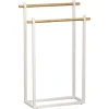 PORTE SERVIETTES METAL RECTANGULAIRE 2 BARRES BAMBOU BLANC