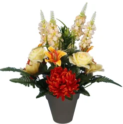 POT CHRYSANTHEMES ROSES DELPHINIUMS