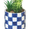 POT FLEUR ARTIFICIELLE DAMIER DOLOMITE BLEU 10X10X16CM