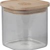 POT VERRE CARRE EMPILABLE COUVERCLE BOIS GRAVE H.10CM