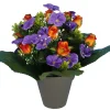 POT VIOLETTES ET BOUTONS ROSES