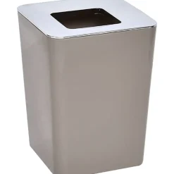 POUBELLE CARREE COUVERCLE CHROME TAUPE